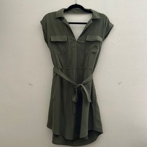 Green open back dress